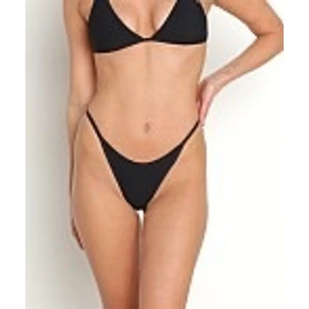 L*Space Jay Bottom Bitsy Black Ribbed High Leg Bikini Bottoms RHJAB20 XL New